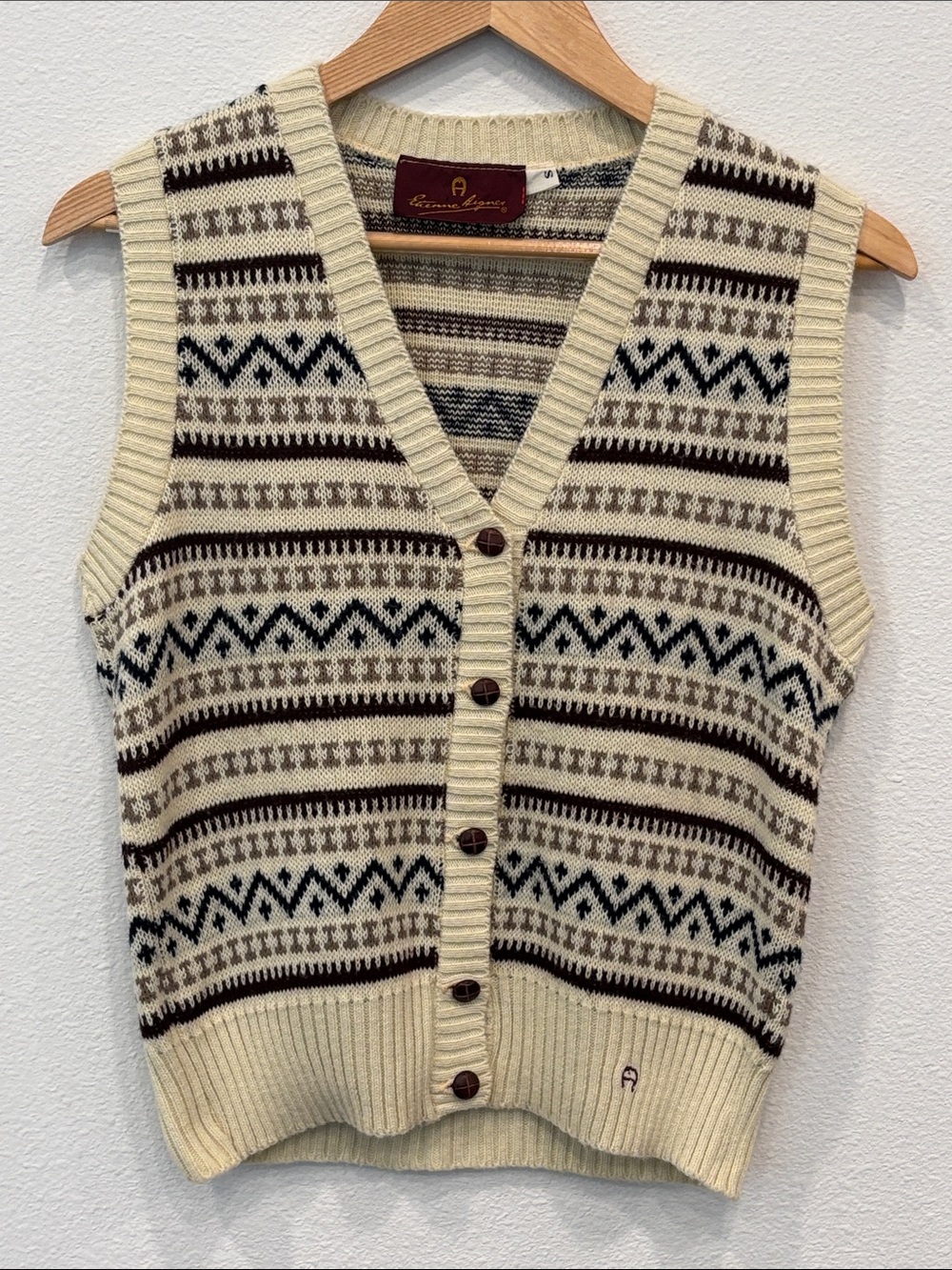 Women’s Classic Fair Isle Knit Vest - Cream/Brown/Black Size S